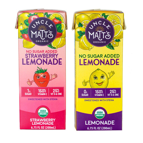 Uncle Matt's Organic® Launches Zero Sugar Lemonade Juice Box Line for Kids