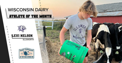 Varsity running back, Levi Nelson of Heartland Ridge Farm/Ter-Rae Farms, Inc., Ellsworth, Wisconsin, is the first Wisconsin Dairy Athlete of the Month. In addition to his athletic interests and helping on the family farm, he is a member of the Springbrook 4-H Club and the Ellsworth FFA Chapter where he gets involved with service work throughout the community.
