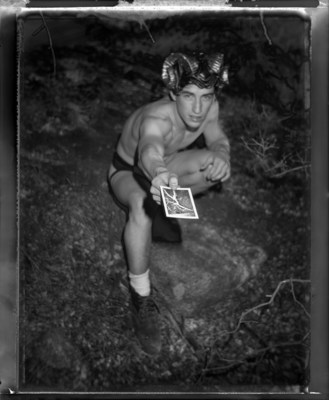 Evergon, Ramboy Offering Polaroid of Self Exposed in Hiding, from the Ramboys: A Bookless Novel. Works by Egon Brut and Celluloso Evergonni Series, 1996, reprinted in 2022. Digital print from a 3.25 x 4.25 in negative (Polaroid) 169.5 x 140 cm. Courtesy of the artist. 
 evergon (CNW Group/Muse national des beaux-arts du Qubec)
