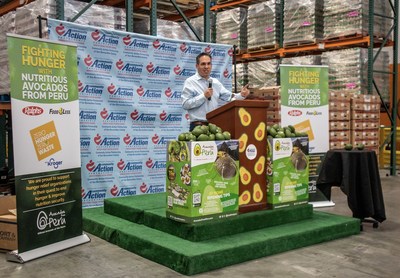 Figure 1: U.S. Congressman Pete Aguilar providing remarks after accepting the inaugural Fighting Hunger with Nutrition Award from Avocados from Peru for his dedication to address food insecurity through healthy, sustainable solutions.