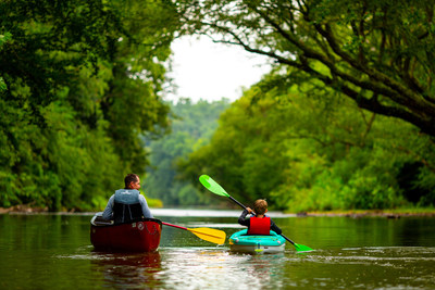 A family enjoys a peaceful trip down the Catawba River in McDowell County, NC