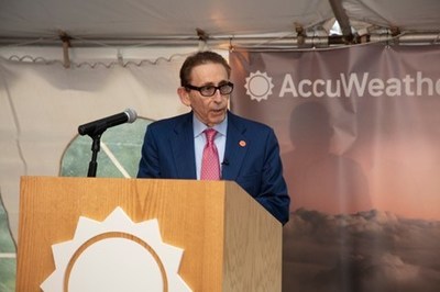 AccuWeather Founder and CEO Dr. Joel Myers addresses more than 260 guests at the company’s 60th anniversary celebration at its Global Weather Center headquarters in State College Thursday, September 22nd.