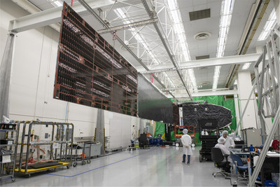 With the integration of its solar panels, the first ViaSat-3 satellite completes space vehicle integration at Boeing's El Segundo, Calif. factory and is ready for environmental testing.