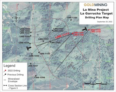 Figure 2 – La Garrucha drill hole locations, La Mina Project, Antioquia, Colombia. (CNW Group/GoldMining Inc.)