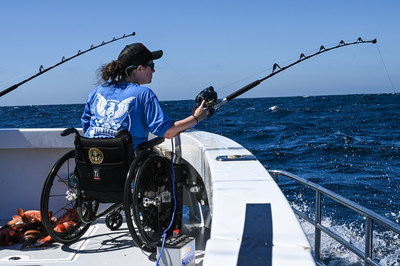 US Army Veteran Maggie Bilyeu fishes aboard the vessel "Bad Company 75" during the fifth annual War Heroes on Water transformative sportfishing tournament. In its largest tournament to-date, the event featured 50 of Southern California's finest sportfishing vessels and raised well over $1 million. WHOW has raised $5 million since the tournament's inception, which supports Freedom Alliance's year-round therapeutic services and scholarships for combat-wounded service members and their families.