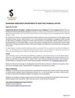 SHAMARAN ANNOUNCES APPOINTMENT OF NEW CHIEF FINANCIAL OFFICER (CNW Group/ShaMaran Petroleum Corp.)