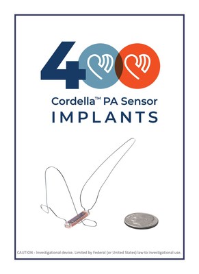 Endotronix celebrates the 400th worldwide implant of the Cordella™ Pulmonary Artery Pressure Sensor.