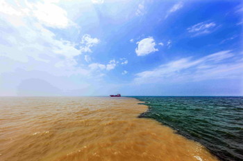 The natural wonder of the Yellow River entering East China Sea