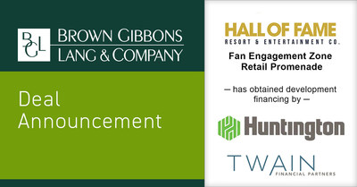 Brown Gibbons Lang & Company (BGL) is pleased to announce the financial closing of the Fan Engagement Zone, 82,000 square feet of sports and entertainment-themed retail and dining at the Hall of Fame Village powered by Johnson Controls in Canton, Ohio. BGL's Real Estate Advisors team served as the exclusive financial advisor to the Hall of Fame Resort & Entertainment Company (NASDQ: HOFV) in the transaction, with Huntington National Bank and Twain Financial Partners providing the financing.