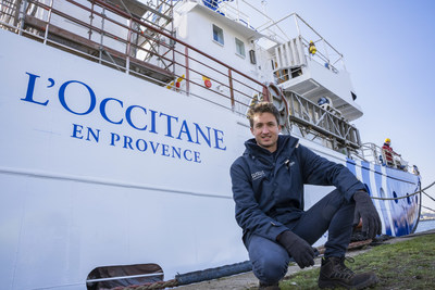 The Plastic Odyssey ship wears the colors of L'OCCITANE en Provence, its main partner, on its bow.