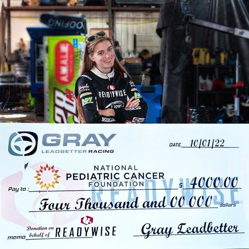 Seventeen-year-old professional driver, Gray Leadbetter, has committed to donating 10 percent of all sponsorship dollars to the National Pediatric Cancer Foundation.