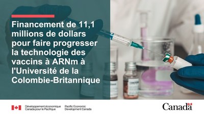 Le gouvernement du Canada annonce un financement pour l'avancement de la technologie des vaccins à ARNm à l'Université de la Colombie-Britannique (Groupe CNW/Développement économique Canada pour le Pacifique)