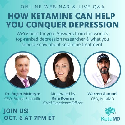 Webinar Thursday, October 6, 2022 - Meet and hear from the experts in Ketamine (CNW Group/Braxia Scientific Corp.)