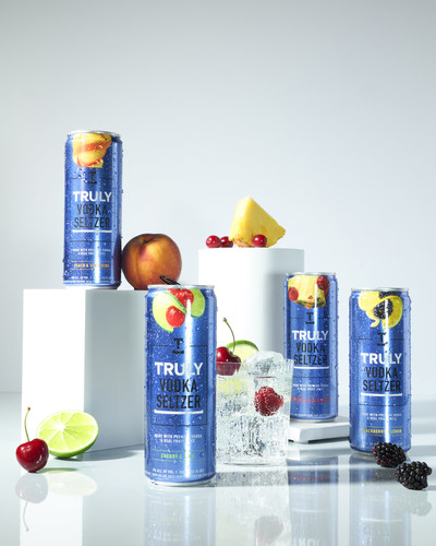 Truly Vodka Seltzer will be available nationally in four unique flavors including Blackberry & Lemon, Cherry & Lime, Pineapple & Cranberry, and Peach & Tangerine starting this October.