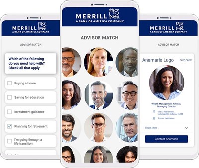 Mobile screenshots of Merrill Advisor Match