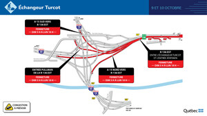 Route 136 (autoroute Ville-Marie) à Montréal - Fermeture complète dans les deux directions les 9 et 10 octobre 2022