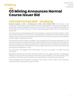 O3 Mining Announces Normal Course Issuer Bid...