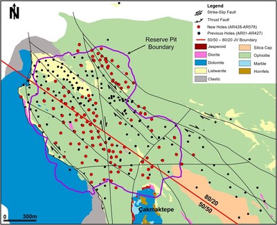 Figure 2: Drill hole locations and surface outline of Reserve Pit Boundary. (CNW Group/SSR Mining Inc.)
