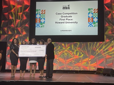 Following the case competition, representatives from the national championship team joined with Stellantis executives to receive their scholarship. Pictured left to right: Stellantis North America’s Lottie Holland, vice president – diversity, inclusion, engagement and EEO compliance, Howard University students Chloé D. Dorsey, Christine A. Croasdaile and Magaline A. Alcindor and Tobin J. Williams, senior vice president – human resources.