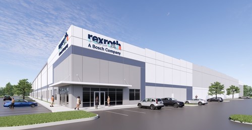 A new, build-to-suit, leased property for Bosch Rexroth’s operations in Charlotte offers a 25% increased footprint with space for future expansion. (artist rendering)