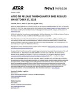 ATCO TO RELEASE THIRD QUARTER 2022 RESULTS ON OCTOBER 27, 2022