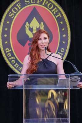 Dominique Plewes, Chair of the SOF Support Foundation, speaks to attendees at the 2022 Del Mar Country Club Golf Tournament and Dinner-Gala.