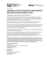 CANADIAN UTILITIES TO RELEASE THIRD QUARTER 2022 RESULTS ON OCTOBER 27, 2022 (CNW Group/Canadian Utilities Limited)