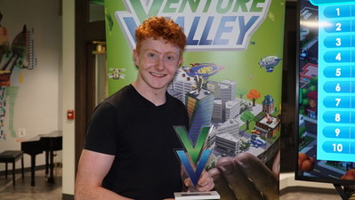 The Venture Valley PC/Mobile game competition was fierce as the students vied to make the most profit. Walking away with the grand prize of $2500 was Oliver Stoner-German, who grew his in-game revenue to $92,827,930.
