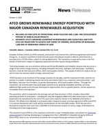 ATCO GROWS RENEWABLE ENERGY PORTFOLIO WITH MAJOR CANADIAN RENEWABLES ACQUISITION (CNW Group/ATCO Ltd.)
