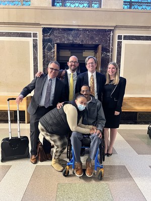 (Top Left to Right) Attorneys Ryan McKeen, Andrew Garza, Andrew Ranks, Alexa Mahony; (Bottom Left to Right) Emily Cruz and Juan 'Mikey' Cruz (PRNewsfoto/Connecticut Trial Firm, LLC)