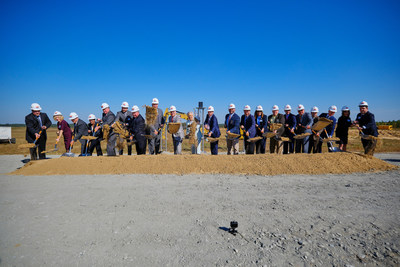 Novelis leaders, Governor Kay Ivey, Congressman Jerry Carl, officials from CSX and Alabama Power, and several local officials break ground on Novelis' $2.5 low-carbon aluminum recycling and rolling mill, which will be located in Bay Minette, Alabama