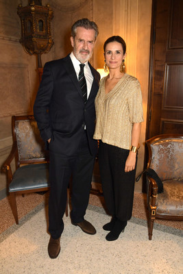 Rupert Everett and Livia Firth at Palazzo Portinari Salviati in Florence to celebrate the Renaissance Awards 2022 (PRNewsfoto/Eco-Age)