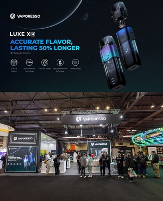 VAPORESSO's booth at UK VAPER Expo, featuring the LUXE XR
