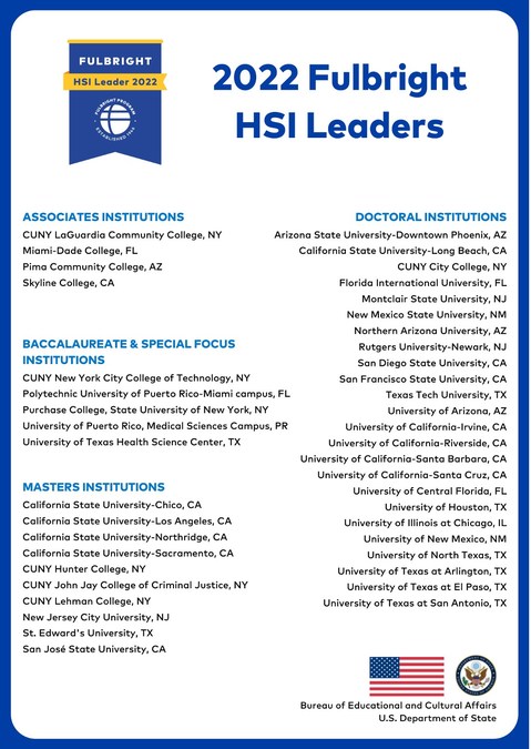 U.S. DEPARTMENT OF STATE'S BUREAU OF EDUCATIONAL AND CULTURAL AFFAIRS ANNOUNCES 43 FULBRIGHT HISPANIC-SERVING INSTITUTION LEADERS - Vimarsana News