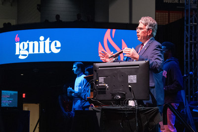Duquesne University President Ken Gormley announces the University's $333 million IGNITE campaign at a special event at UPMC Cooper Fieldhouse.