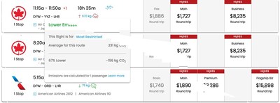The TripEasy Carbon Emissions Calculator evaluates several variables to automatically calculate carbon emissions levels given off by each flight. Travel arrangers and business travelers can easily sort and compare these levels for flights, routes and cabin class before traveling in order to make decisions in keeping with carbon footprint goals and corporate travel policy.