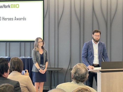 NICA's CEO, Brian Nyquist, MPH, and Chief Clinical Officer, Kaitey Morgan, RN, BSN, CRNI received the NewYorkBIO "COVID Hero" award.
