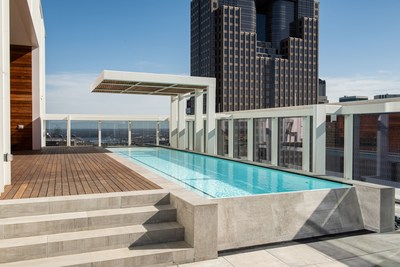 The private pool of Residence 2701, the two-story penthouse at HALL Arts Residences in the Dallas Arts District, exclusively represented by Briggs Freeman Sotheby’s International Realty