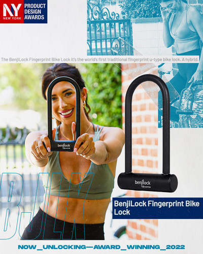 Winner at the 2022 NY Product Design Awards in the Bicycles & Bicycle Accessories Locks category, the BenjiLock Fingerprint Bike Lock is the first device of its kind to personalize the security of one's bicycle with hybrid technology by using a simple fingerprint.