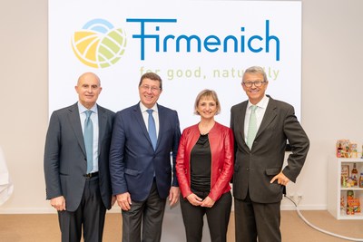 Official inauguration ceremony of the Firmenich campus in Geneva, attended by (left to right): Gilbert Ghostine , CEO Firmenich.Mauro Poggia, President of the Geneva State Council and State Councilor in charge of the Department of Security, Population and Health. Fabienne Fischer, State Councilor in charge of the Department of the Economy and Employment, State of Geneva.Patrick Firmenich, Chairman of the Board of Directors, Firmenich[Credit: Firmenich/Event Picture]