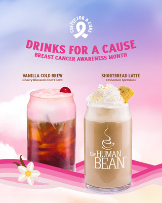 Coffee for a Cure specialty drinks in October — Vanilla Cold Brew with Cherry Blossom Foam  and Shortbread Latte with Cinnamon Sprinkles