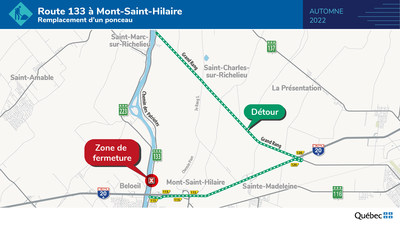 Route 133  Mont-Saint-Hilaire - Remplacement d'un ponceau (Groupe CNW/Ministre des Transports)