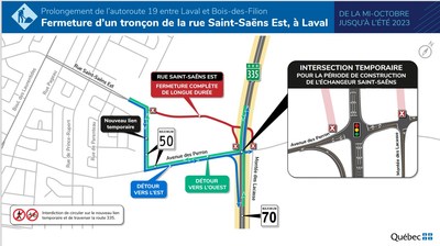 Fermeture d'un tronon de la rue Saint-Sans Est,  Laval (Groupe CNW/Ministre des Transports)
