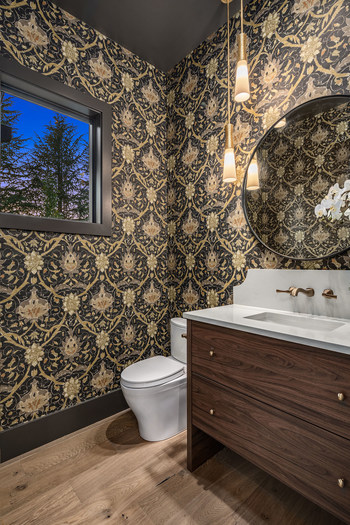 MN Custom Homes Northwest Idea House took design inspiration from an 1880s William Morris wallpaper selected to adorn the first-floor powder room. Proceeds from the sale of the home will benefit Bellevue, Washington non-profit Jubilee REACH and its work in Bellevue's public schools.