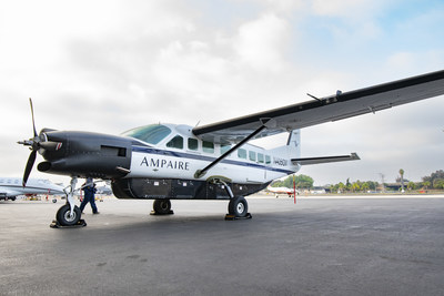 Eco Caravan at Ampaire headquarters in Los Angeles ready for first run of its fully-integrated hybrid-electric propulsion systems. October 7, 2022. The Eco Caravan reduces fuel consumption up to 70 percent and emissions by nearly 100 percent when using sustainable aviation fuel. FAA certification in 2024.