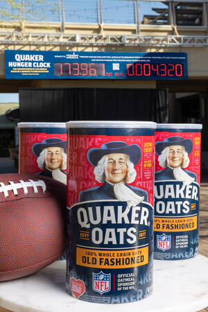 Quaker® Unveils "Quaker Hunger Clock" and Teams Up with Feeding America® to Raise Funds for 5 Million Meals by Super Bowl LVII