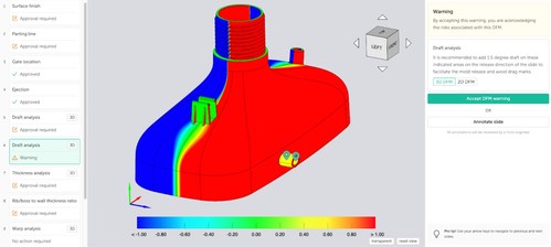Fictiv's enhanced injection molding DFM system includes 3D visualization and easy-to-use tools for version control, annotations, and approvals, helping customers go from design to production faster. Fictiv's enhanced injection molding DFM system includes 3D visualization and easy-to-use tools for version control, annotations, and approvals, helping customers go from design to production faster.