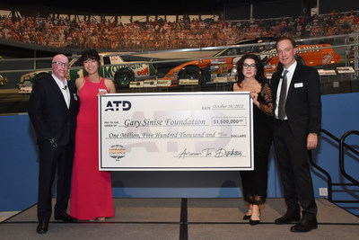 American Tire Distributors (ATD) raised $1.5M for the Gary Sinise Foundation (GSF) through its 'Summer for Heroes' campaign. Executives presented the donation check during a gala celebrating the milestone fundraising effort on Oct. 16 at the NASCAR Hall of Fame. Pictured here (L to R) are: Mike Schlitz, GSF ambassador; Cristin Bartter, GSF Chief of Staff & VP of Marketing; Rebecca Sinclair, ATD Chief People & Corporate Affairs Officer; and Stuart Schuette, ATD President & CEO.
