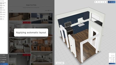 Auto-layout can power a completely new approach to self-service kitchen design. Consumers can build an entire kitchen design in seconds and explore layout options by scrolling through a series of images. No catalog knowledge is required.