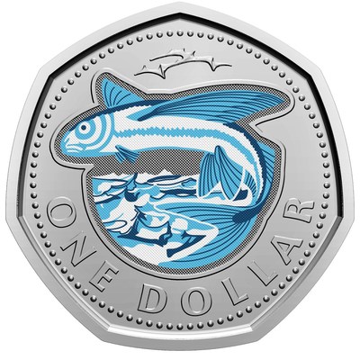 Kanada Kraliyet Darphanesi tarafından üretilen Barbados 1 $ Karanlıkta Parlayan Uçan Balık dolaşım madeni parası 